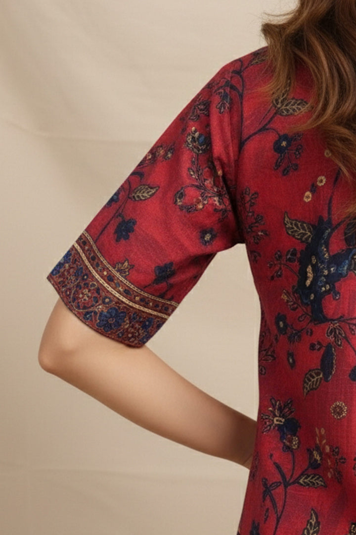 Unstitched Premium Deep Carmine Printed Co-Ord Set By Jacquard Clothing Summer 2026