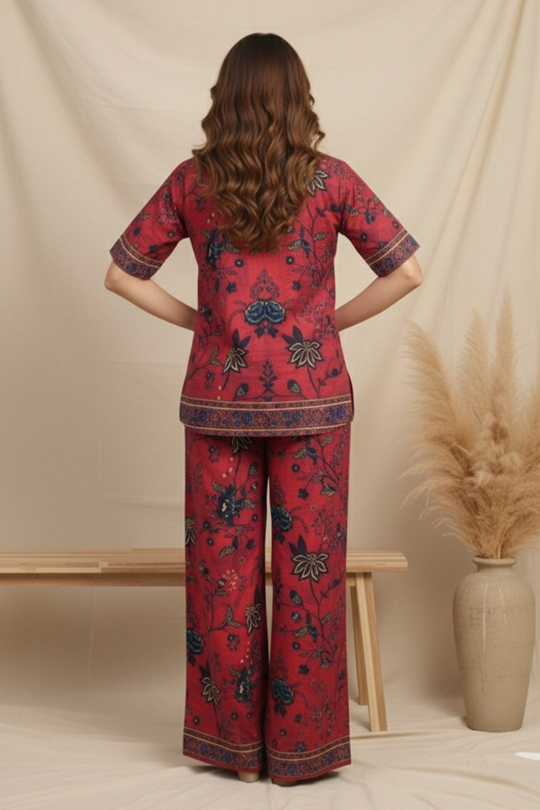 Unstitched Premium Deep Carmine Printed Co-Ord Set By Jacquard Clothing Summer 2026