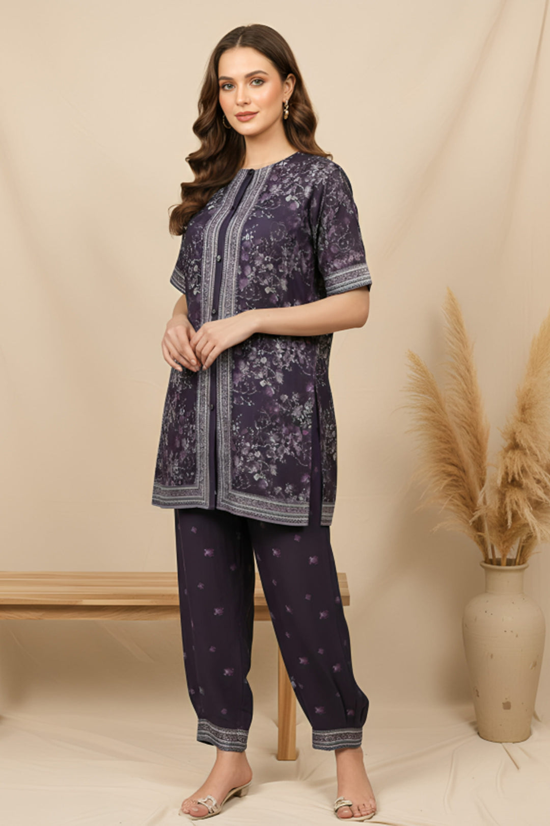 Unstitched Premium Grape Purple Printed Co-Ord Set By Jacquard Clothing Summer 2026