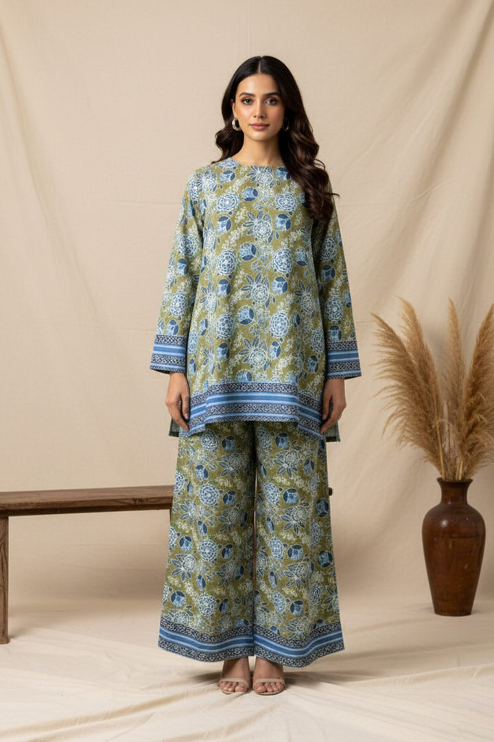 Unstitched Premium Laurel Green Printed Co-Ord Set By Jacquard Clothing Summer 2026