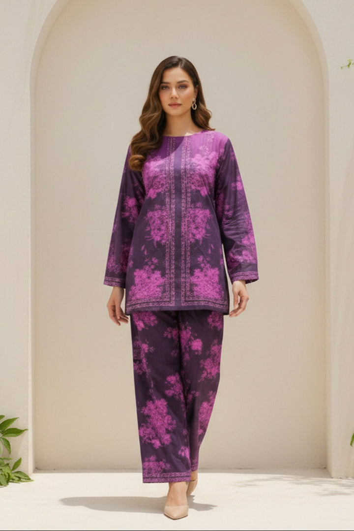 Unstitched Premium Pansy Purple Printed Co-Ord Set Suit By Jacquard Clothing Summer 2026 Collection