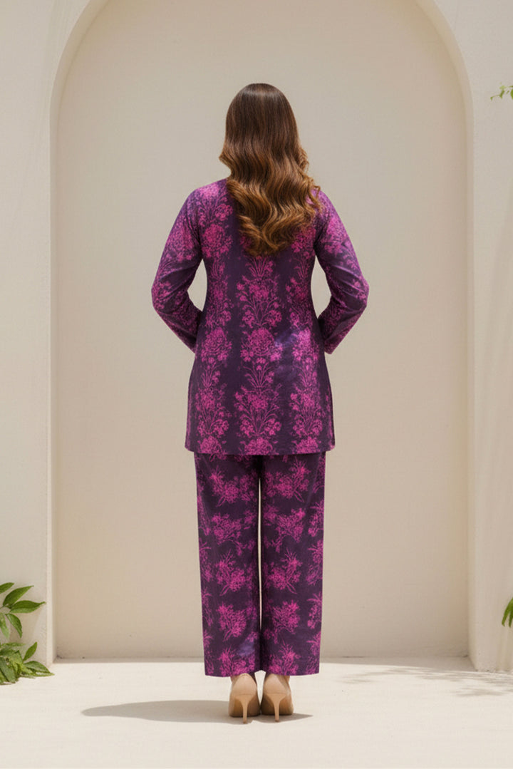Unstitched Premium Pansy Purple Printed Co-Ord Set Suit By Jacquard Clothing Summer 2026 Collection