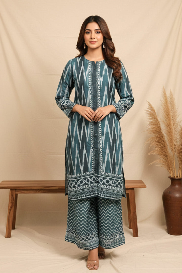 Unstitched Premium Teal Blue Printed Co-Ord Set By Jacquard Clothing Summer 2026