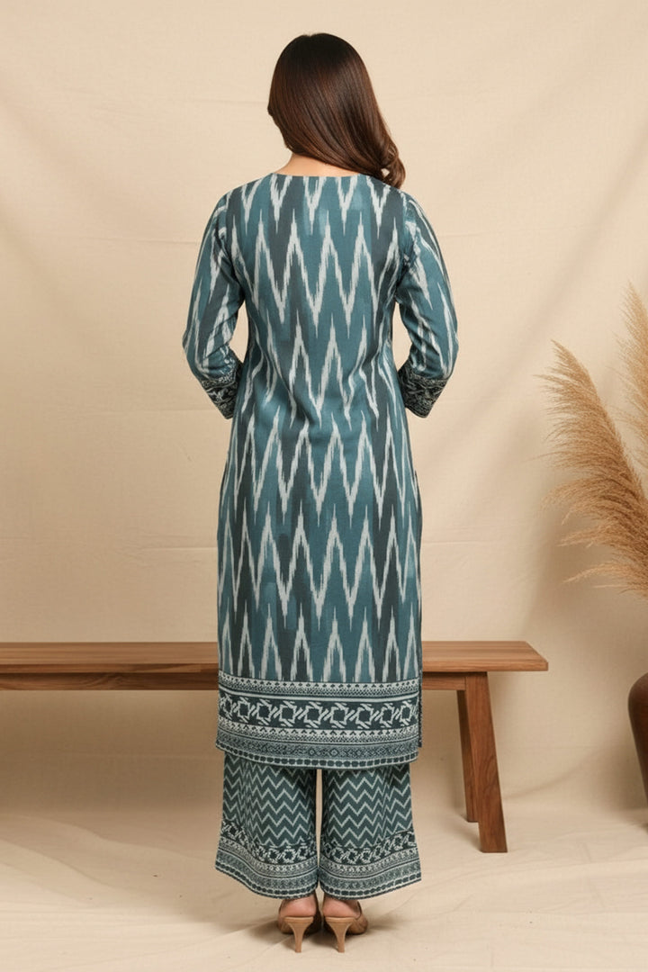Unstitched Premium Teal Blue Printed Co-Ord Set By Jacquard Clothing Summer 2026