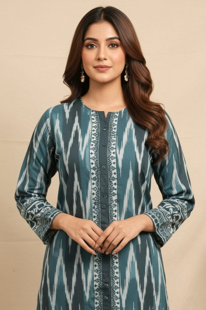 Unstitched Premium Teal Blue Printed Co-Ord Set By Jacquard Clothing Summer 2026