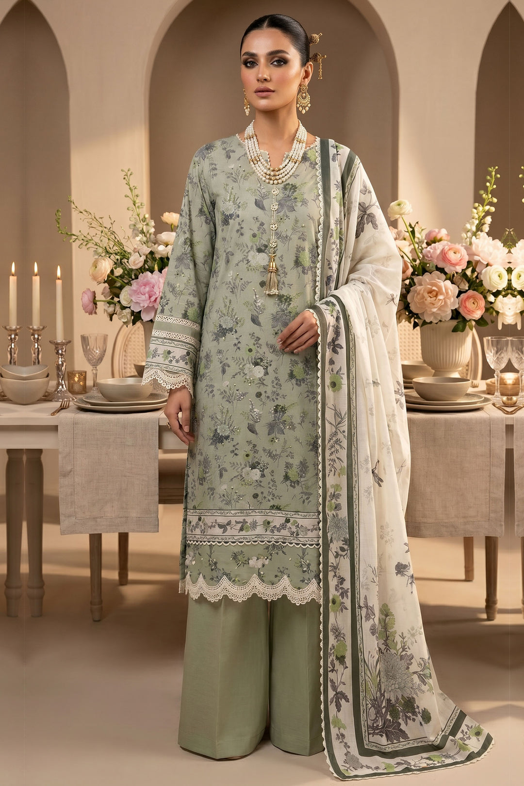 Vintage Green 3 Piece Unstitched Premium Printed Lawn Suit By Jacquard Clothing Summer Collection 2026