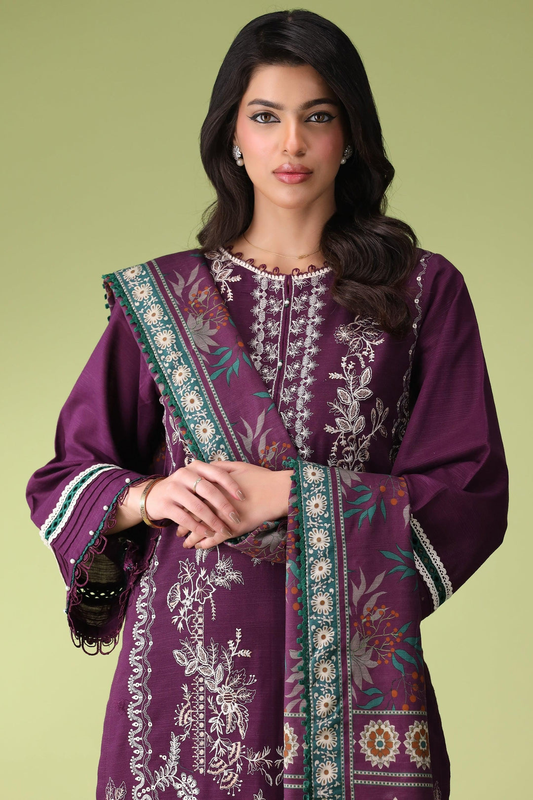 Violet Plum 3 Piece Unstitched Khaddar - Jacquard Clothing