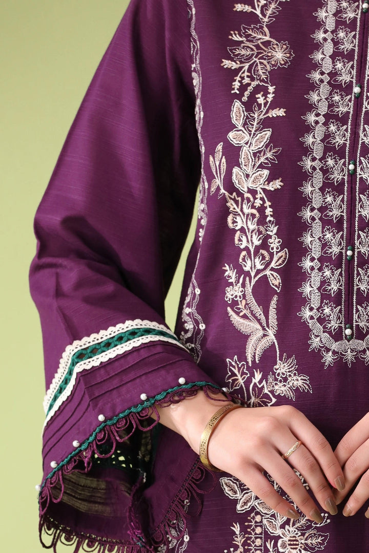 Violet Plum 3 Piece Unstitched Khaddar - Jacquard Clothing