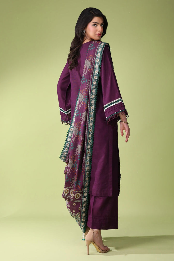 Violet Plum 3 Piece Unstitched Khaddar - Jacquard Clothing