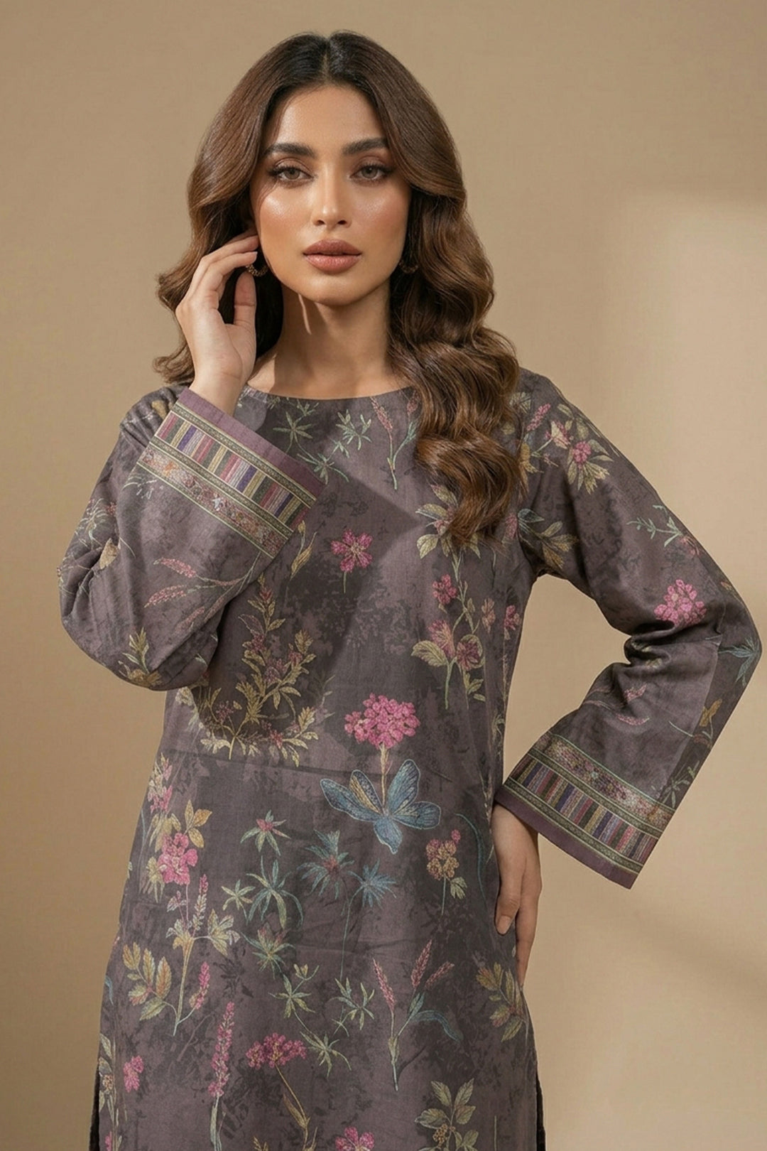Wenge 2 Piece Unstitched Printed Cambric Co-Ord Set