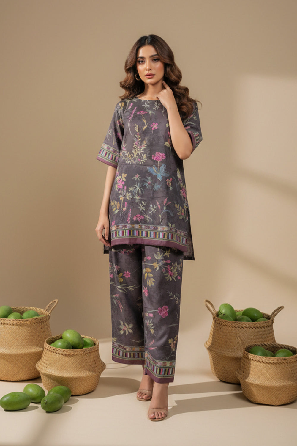 Wenge 2 Pc Unstitched Printed Cambric Co-Ord Set