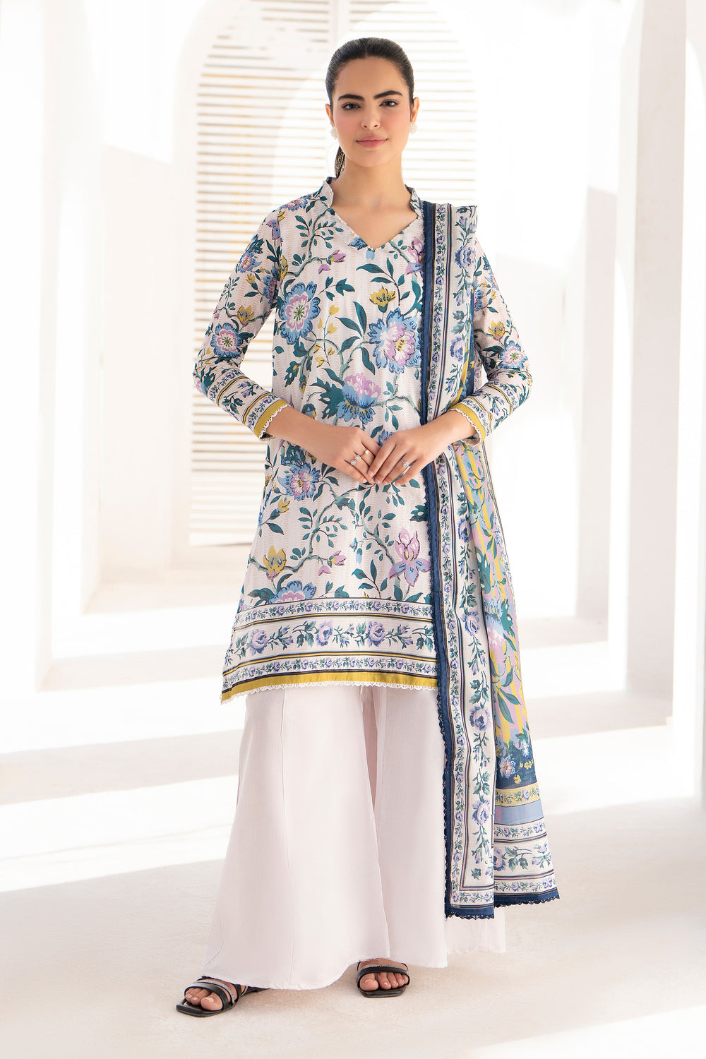 White 3 Piece Unstitched Premium Lawn - SU25V7-S1 - JACQUARD CLOTHING