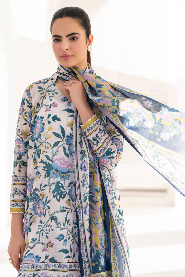 White 3 Piece Unstitched Premium Lawn - SU25V7-S1 - JACQUARD CLOTHING