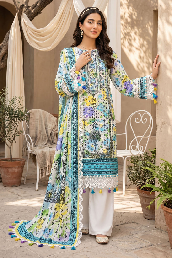 White 3 Piece Unstitched Premium Printed Lawn Suit By Jacquard Clothing Summer Collection