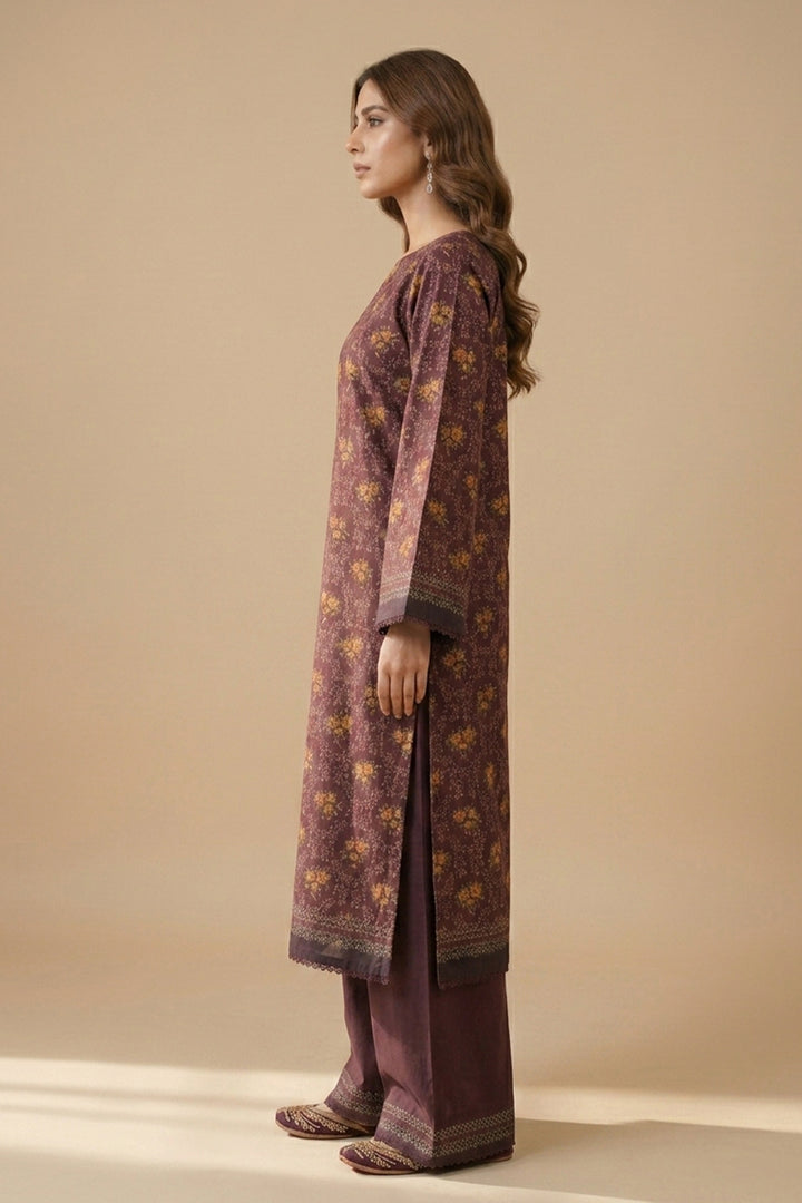 Wine 2 Piece Unstitched Printed Cambric Co-Ord Set