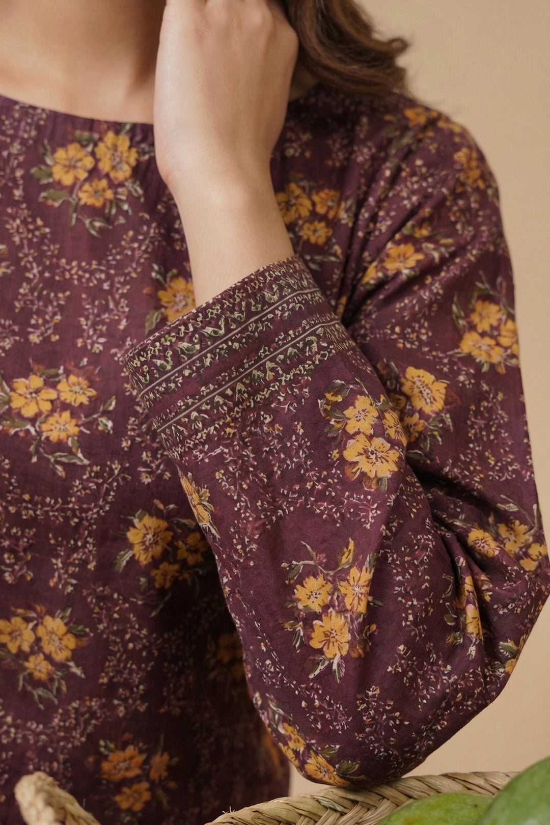 Wine 2 Pc Unstitched Printed Cambric Co-Ord Set