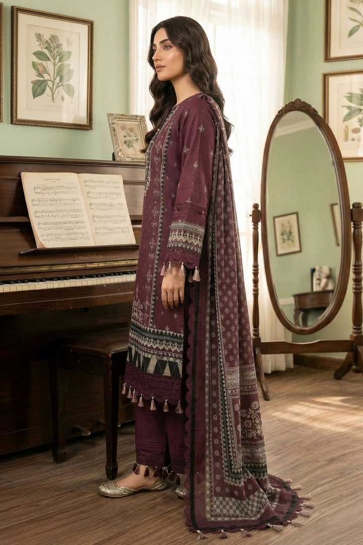 Wine 3 Piece Unstitched Premium Printed Lawn