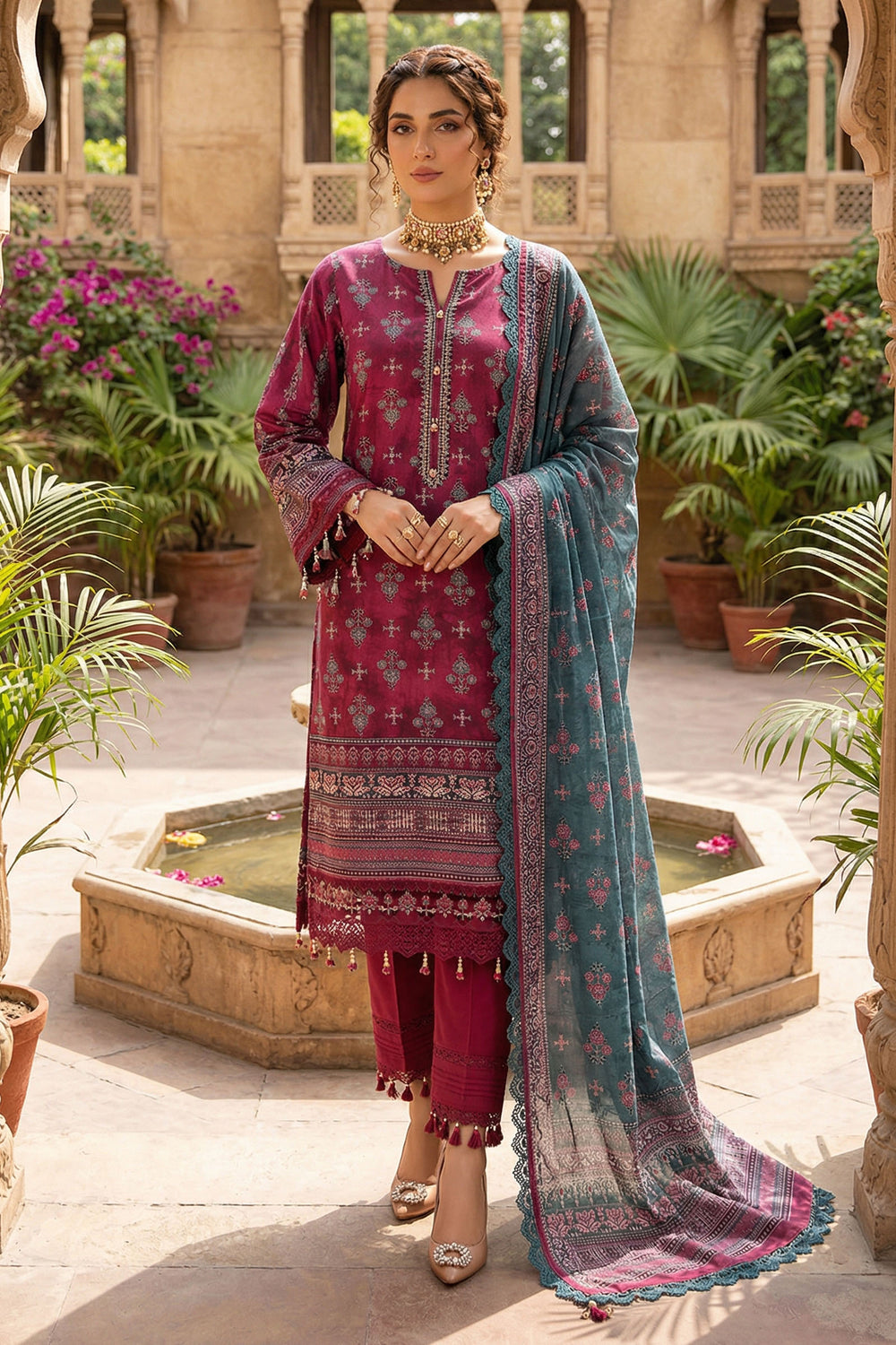 Wine 3 Piece Unstitched Premium Printed Lawn
