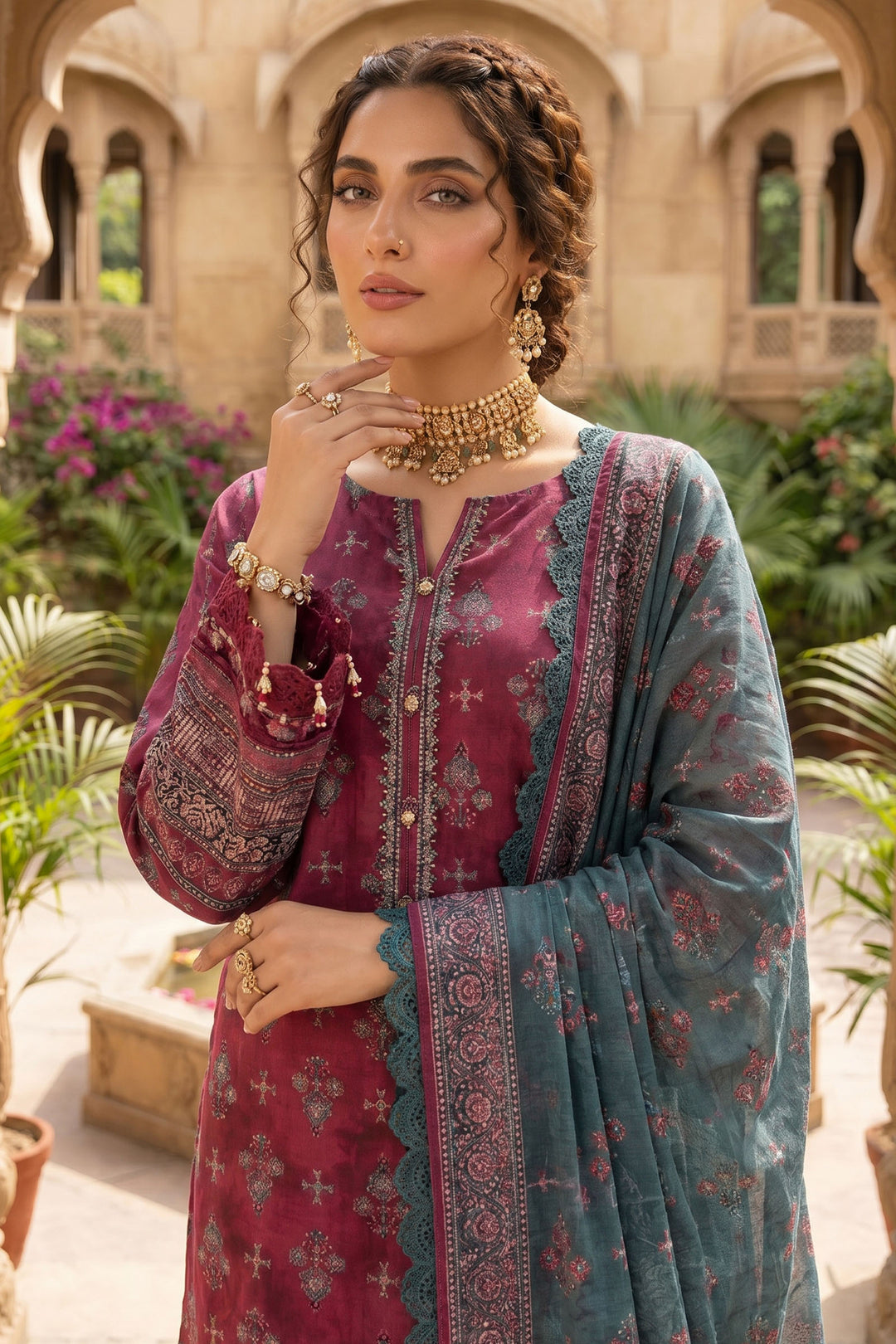 Wine 3 Piece Unstitched Premium Printed Lawn
