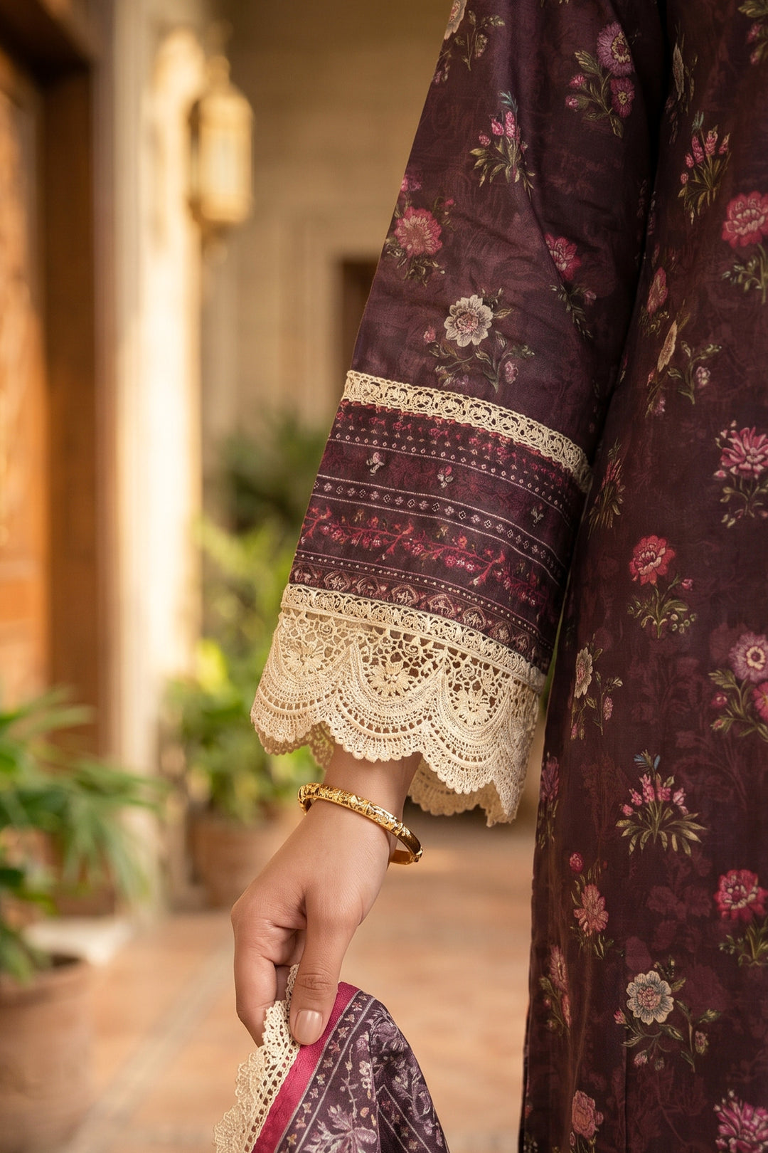 Wine 3 Piece Unstitched Premium Printed Lawn Suit By Jacquard Clothing Soha Afreen Summer Collection