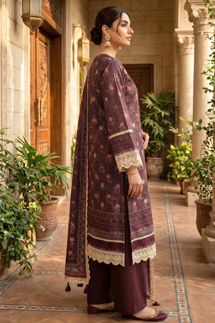 Wine 3 Piece Unstitched Premium Printed Lawn Suit By Jacquard Clothing Soha Afreen Summer Collection