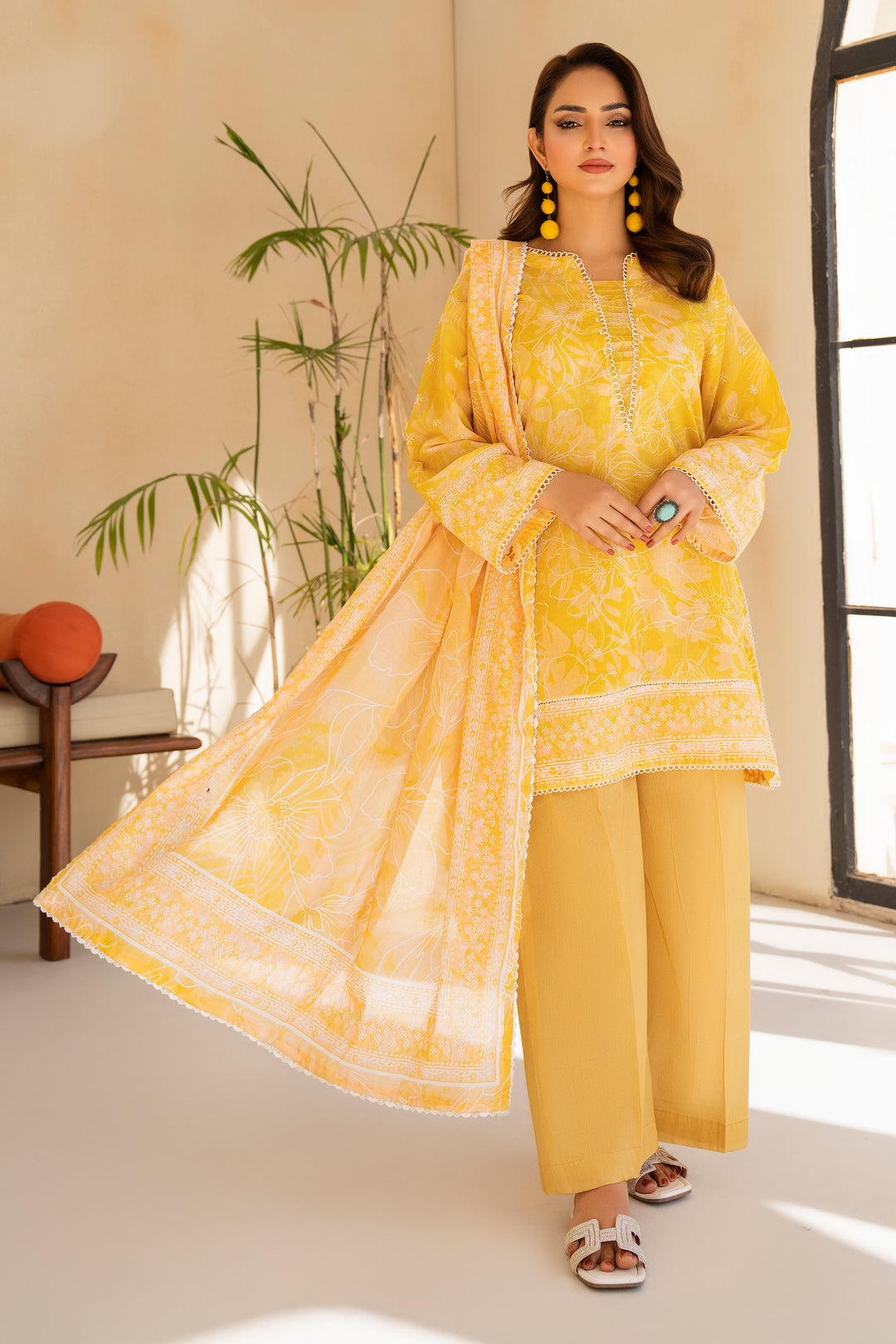 Yellow 3 Piece Unstitched Premium Lawn - SU25V1-S1 - JACQUARD CLOTHING