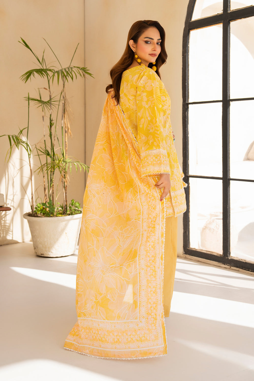 Yellow 3 Piece Unstitched Premium Lawn - SU25V1-S1 - JACQUARD CLOTHING