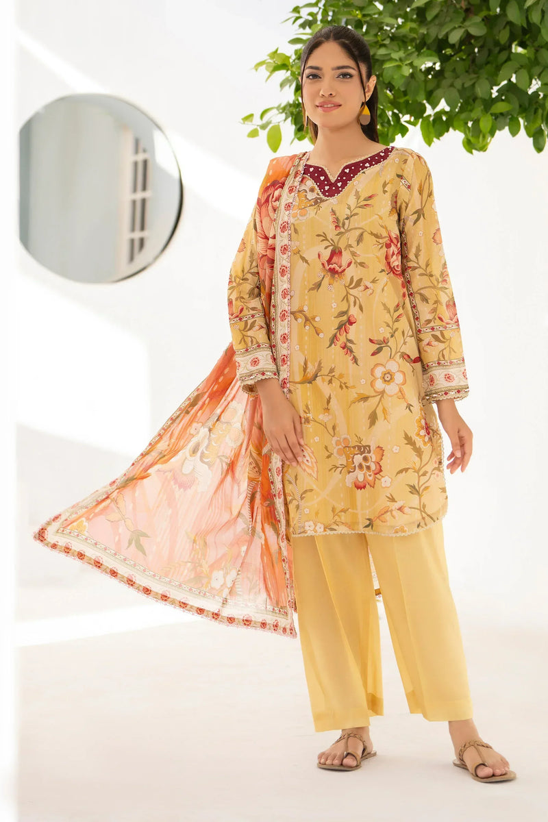 3 Piece Unstitched Yellow Premium Lawn - Jacquard Clothing