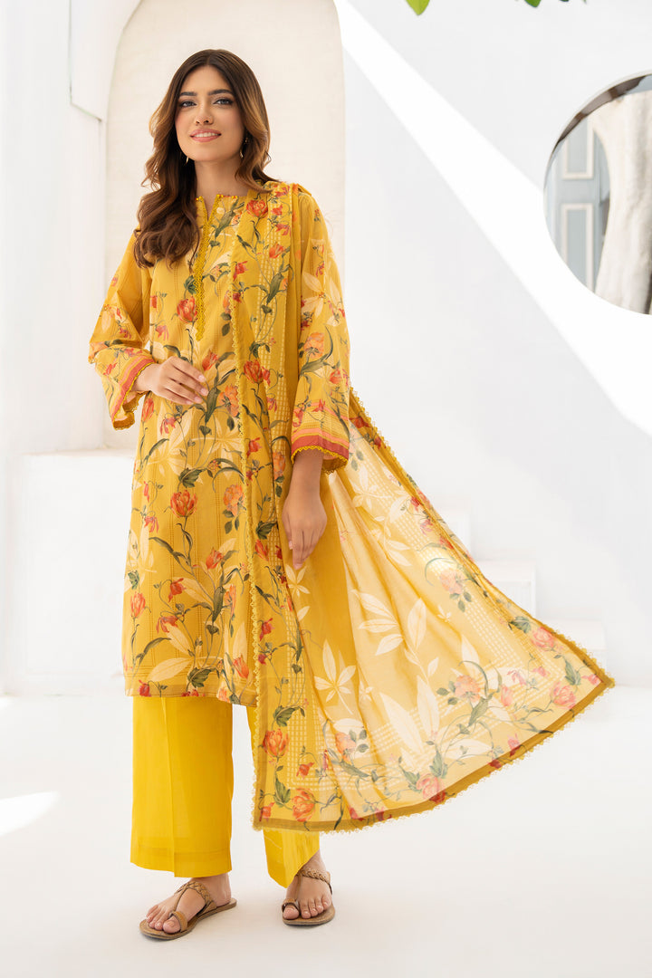 Yellow 3 Piece Unstitched Premium Lawn - SU25V9-S8 - JACQUARD CLOTHING