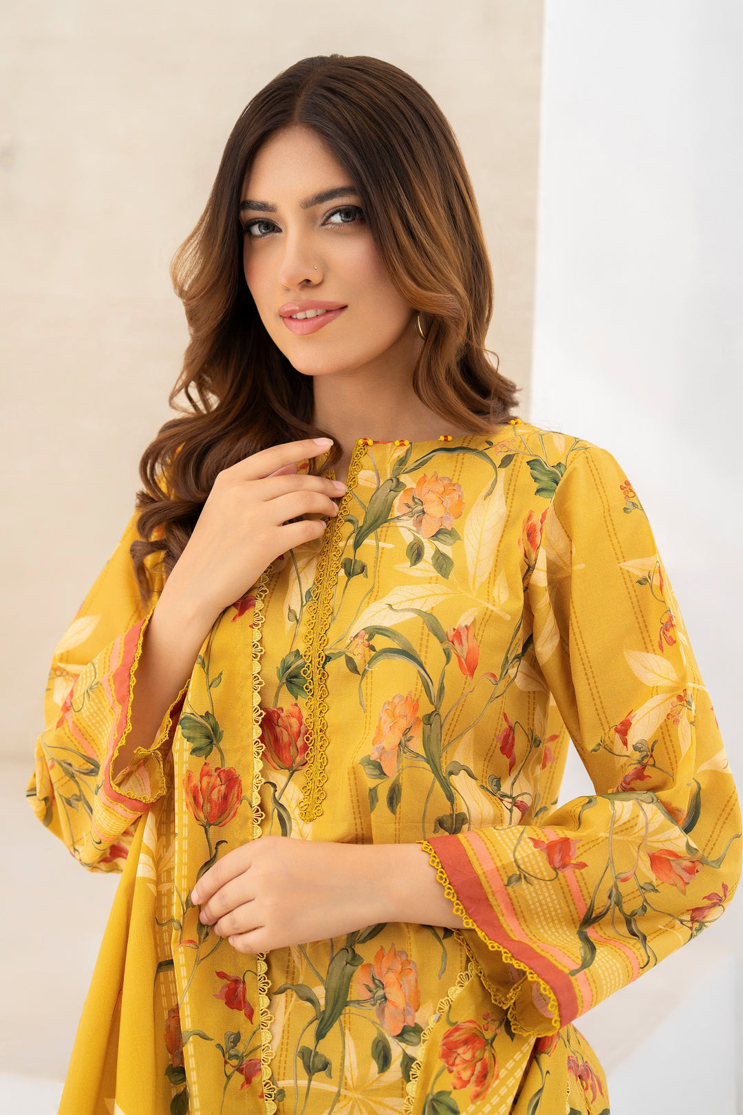 Yellow 3 Piece Unstitched Premium Lawn - SU25V9-S8 - JACQUARD CLOTHING