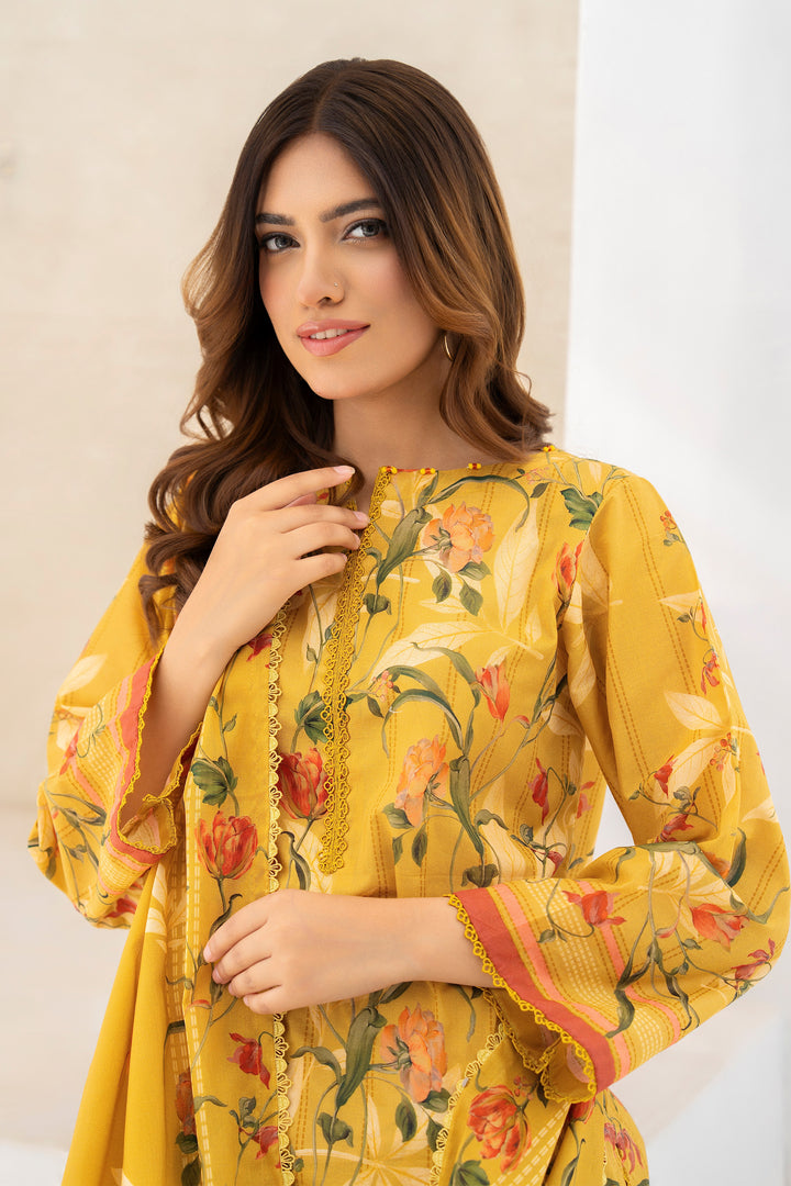 Yellow 3 Piece Unstitched Premium Lawn - SU25V9-S8 - JACQUARD CLOTHING