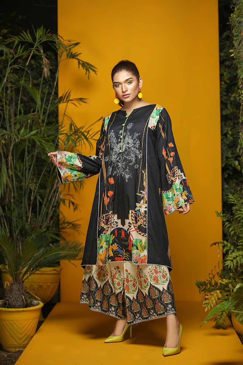 PRINTED LAWN / BLACK FLORAL FUSION - Jacquard.pk