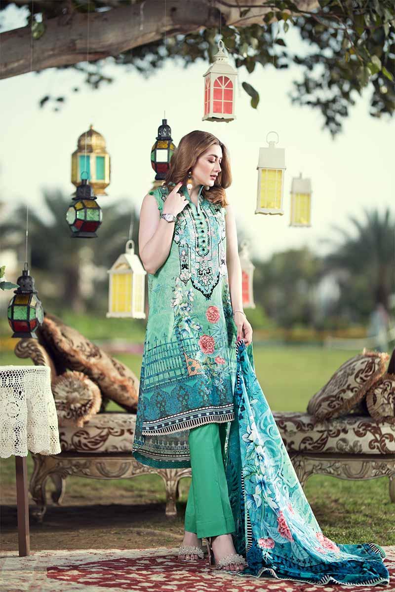 UNSTITCHED / PRINTED MASOORI LAWN / SEA GREEN TWIST - Jacquard.pk