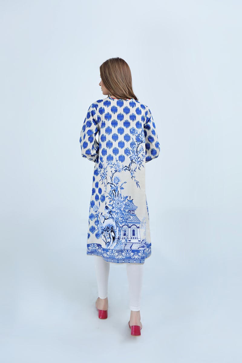 FANCY LAWN / BLUE AND WHITE - Jacquard.pk