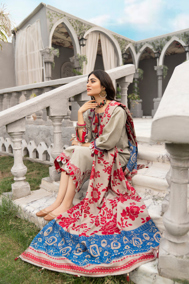 AGHAZ E TABEER COLLECTION / 3PC / EMBROIDERED KHADDAR WITH WOOLEN SHAWL NEW ARRIVALS WINTER 2022 BY JACQUARD CLOTHING