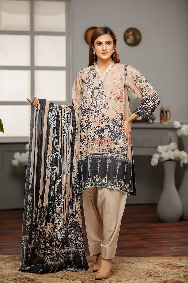 KRUNDY LAWN  / MINK FLORAL - Jacquard.pk