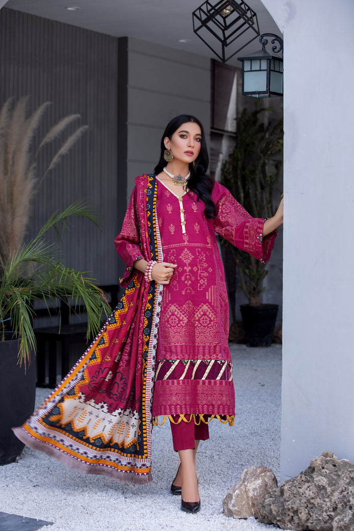 DIL AWAIZ COLLECTION / 3PC / SELF JACQUARD KHADDAR SHIRT TROUSER AND SHAWL NEW ARRIVALS WINTER 2022 BY JACQUARD CLOTHING 