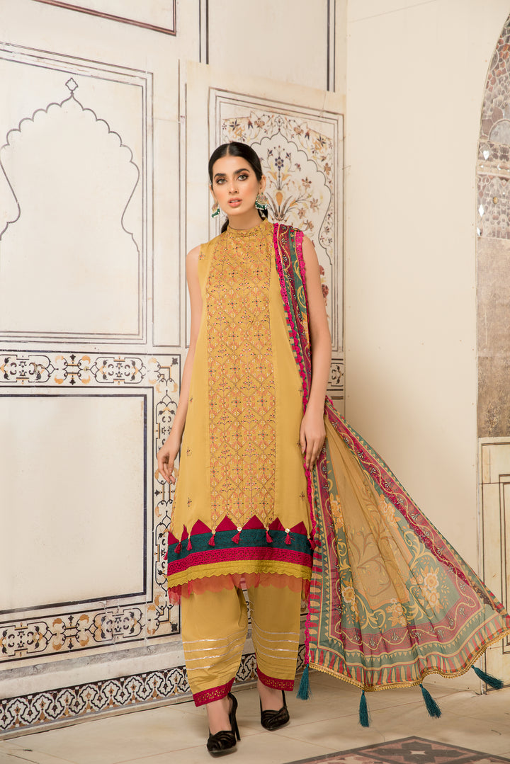 Shehr zaad Premium Unstitched Collection on Self Jacquard Lawn with chiffion Dupatta  Dyed Cambric Trouser all over Embroidered By Jacquard Clothing