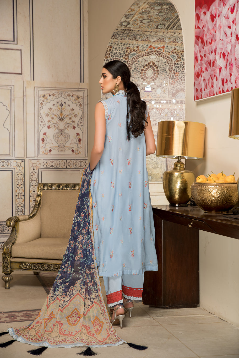 Shehr zaad Premium Unstitched Collection on Self Jacquard Lawn with chiffion Dupatta  Dyed Cambric Trouser all over Embroidered By Jacquard Clothing