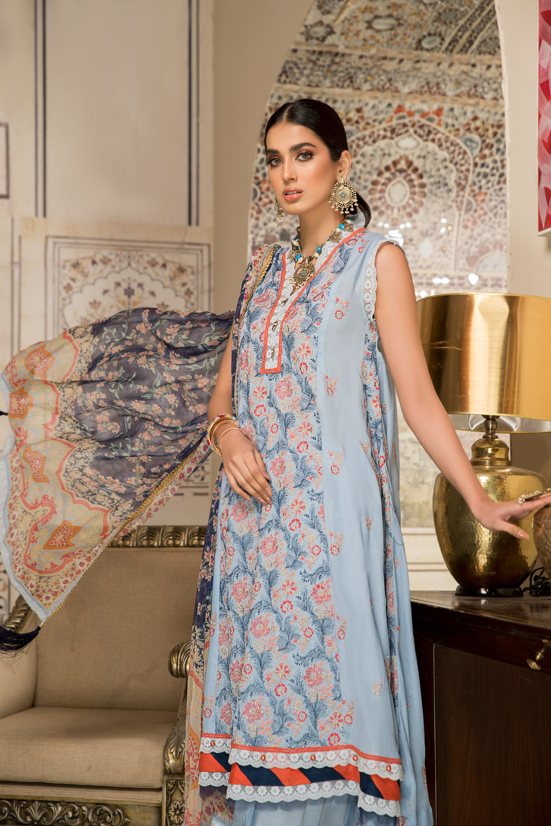 Shehr zaad Premium Unstitched Collection on Self Jacquard Lawn with chiffion Dupatta  Dyed Cambric Trouser all over Embroidered By Jacquard Clothing