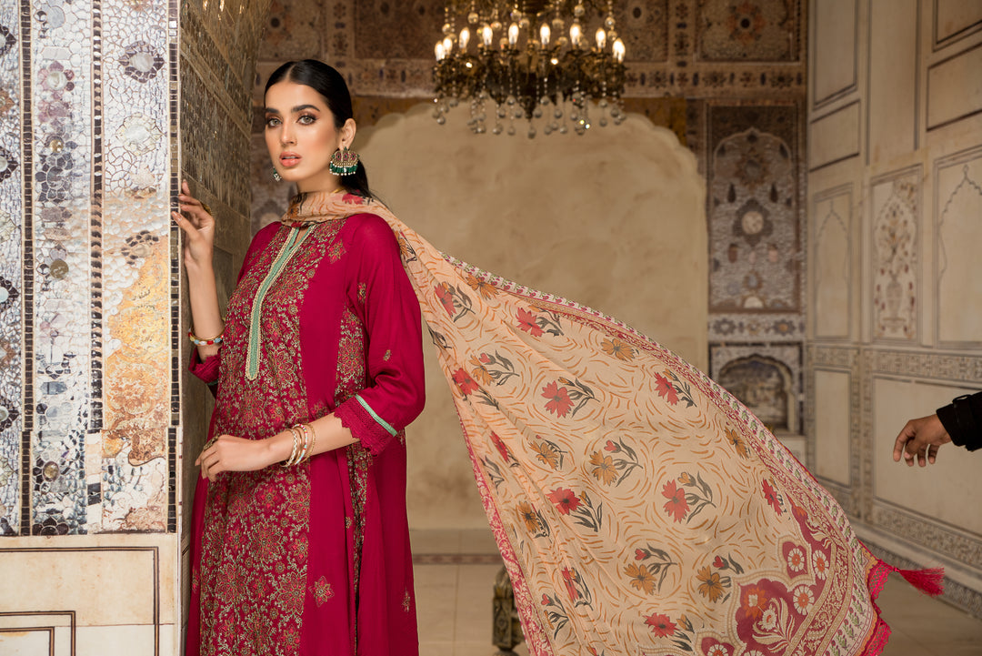 Shehr zaad Premium Unstitched Collection on Self Jacquard Lawn with chiffion Dupatta  Dyed Cambric Trouser all over Embroidered By Jacquard Clothing