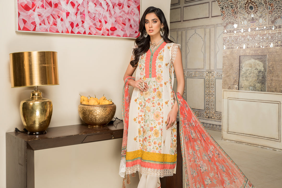 Shehr zaad Premium Unstitched Collection on Self Jacquard Lawn with chiffion Dupatta  Dyed Cambric Trouser all over Embroidered By Jacquard Clothing