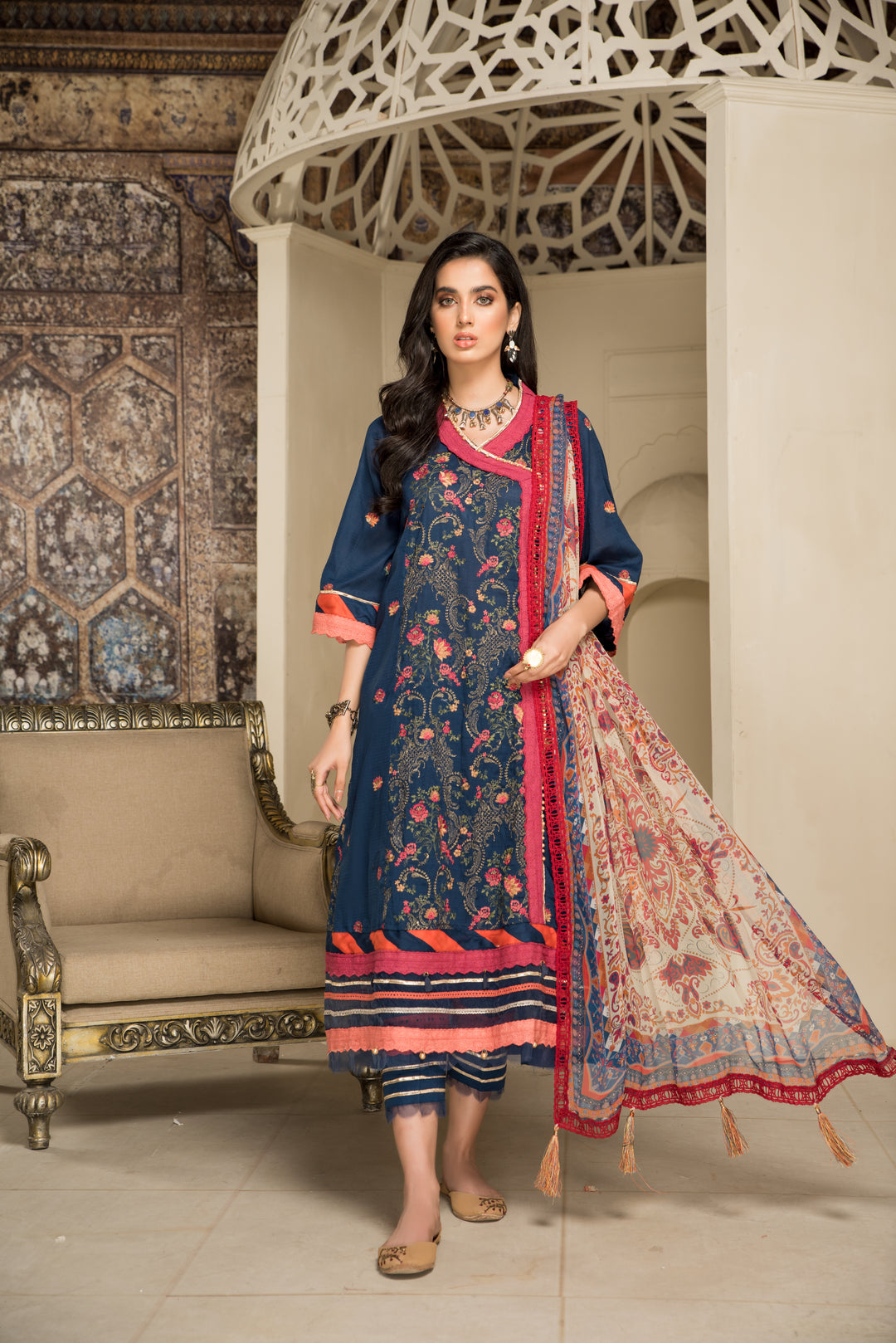 Shehr zaad Premium Unstitched Collection on Self Jacquard Lawn with chiffion Dupatta  Dyed Cambric Trouser all over Embroidered By Jacquard Clothing