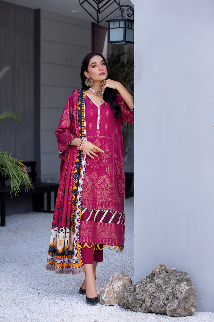 DIL AWAIZ COLLECTION / 3PC / SELF JACQUARD KHADDAR SHIRT TROUSER AND SHAWL NEW ARRIVALS WINTER 2022 BY JACQUARD CLOTHING 