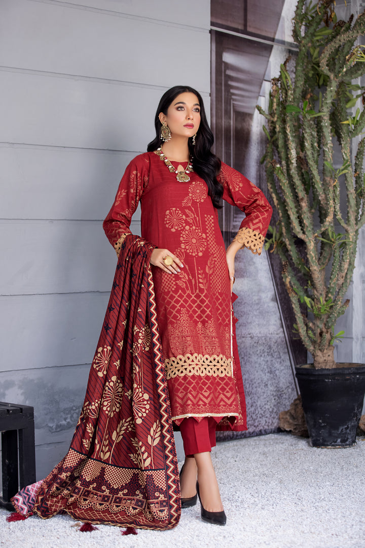 DIL AWAIZ COLLECTION / 3PC / SELF JACQUARD KHADDAR SHIRT TROUSER AND SHAWL NEW ARRIVALS WINTER 2022 BY JACQUARD CLOTHING 