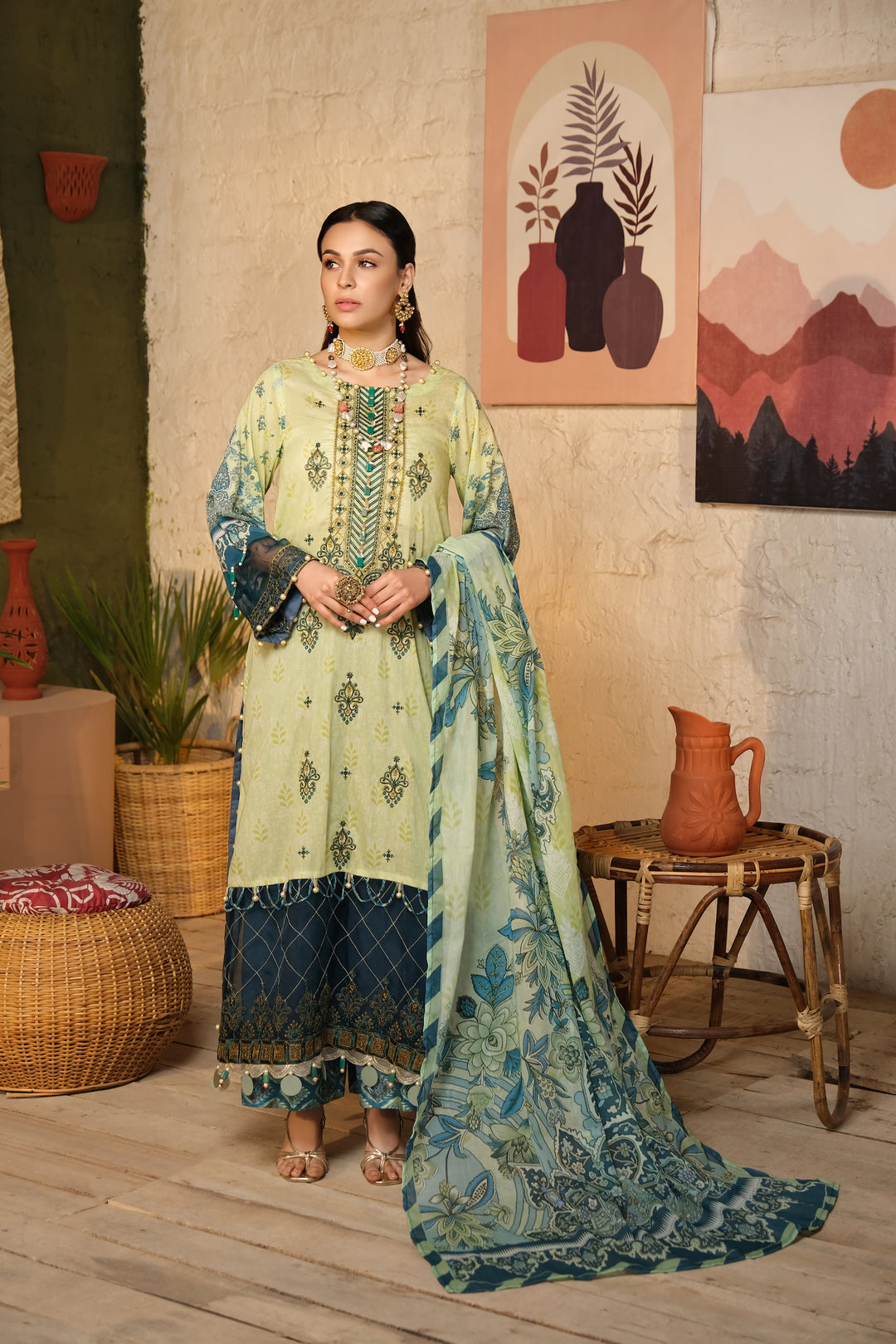 SHAJR-E-ZOUQ COLLECTION / 3PC / EMBROIDERED LAWN UNSTITCHED EID23 COLLECTION BY JACQUARD CLOTHING