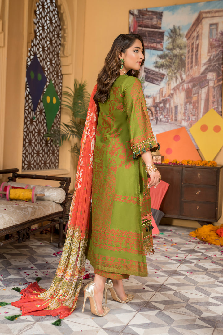 PARWAZ E JUNOON COLLECTION / 3PC / EMBROIDERED LAWN WITH CHIFFON DUPATTA BY JACQUARD CLOTHING