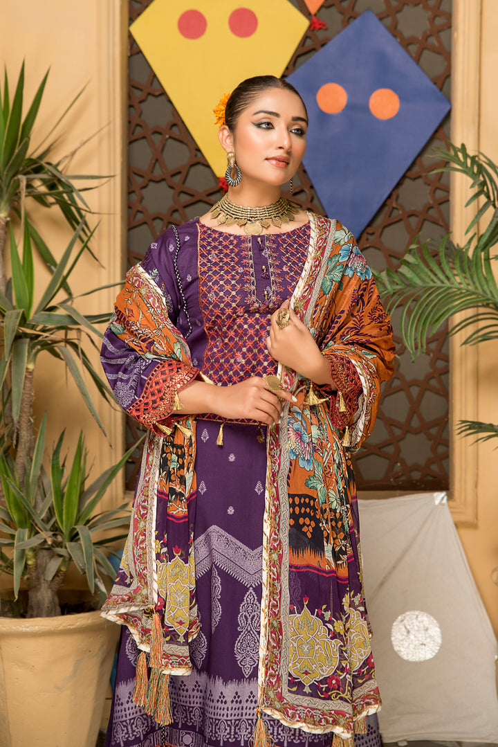 PARWAZ E JUNOON COLLECTION / 3PC / EMBROIDERED LAWN WITH CHIFFON DUPATTA BY JACQUARD CLOTHING