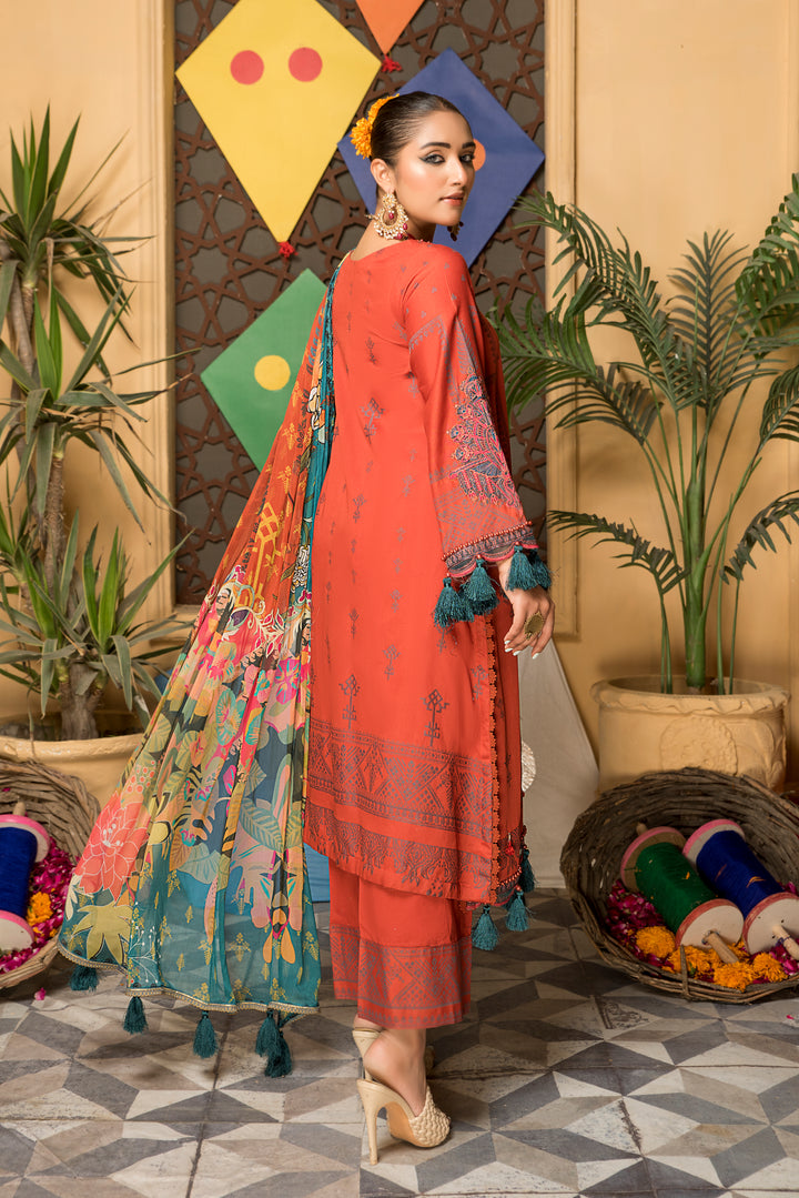 PARWAZ E JUNOON COLLECTION / 3PC / EMBROIDERED LAWN WITH CHIFFON DUPATTA BY JACQUARD CLOTHING