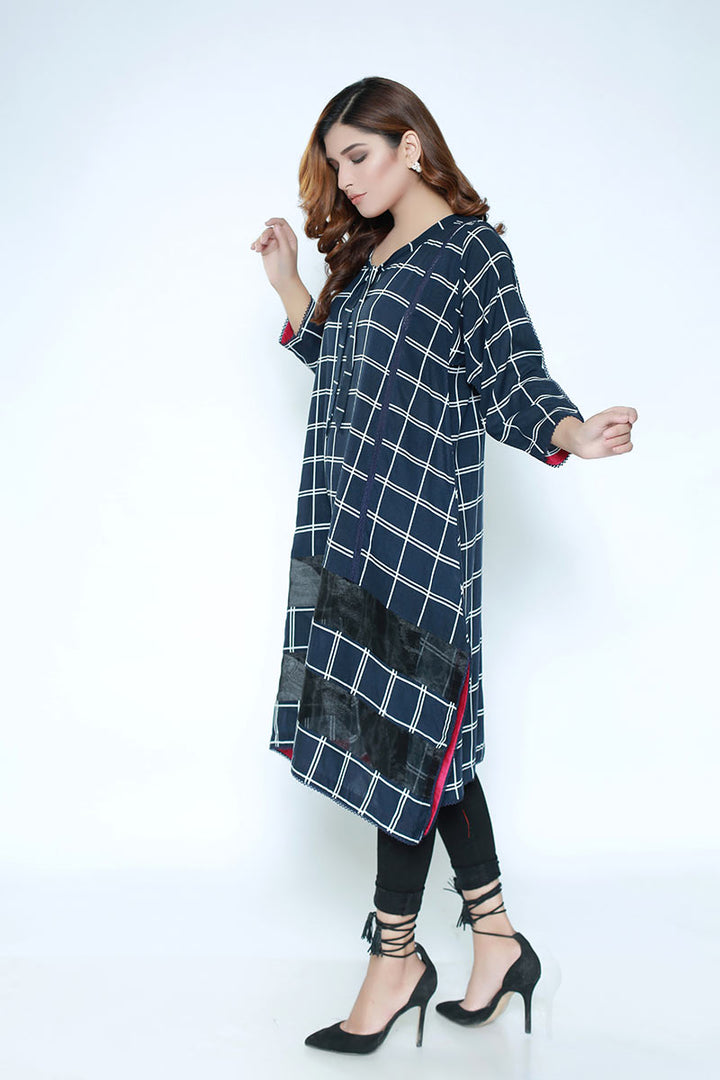 PRINTED LINEN / BLUE CHECK - Jacquard.pk